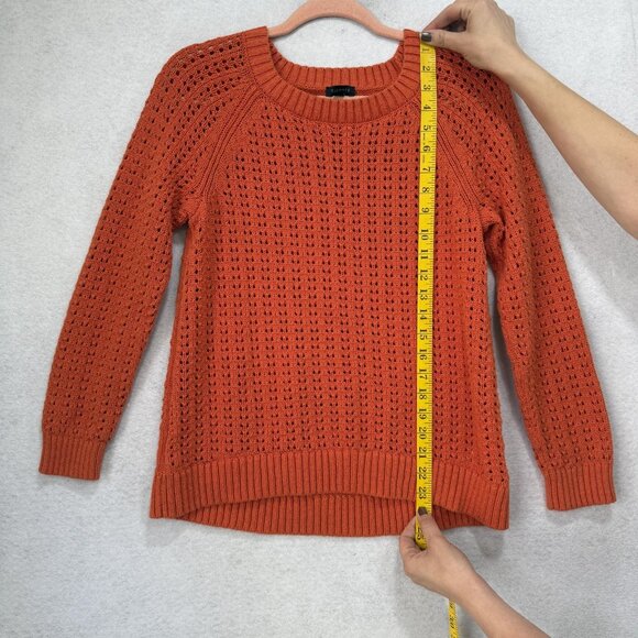 Talbots Sweater Womens Medium Orange Cotton Pointelle Open Knit Raglan Crewneck - Picture 2 of 8